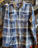 Indigo Snap Front Long Sleeve Plaid Flannel Shirt