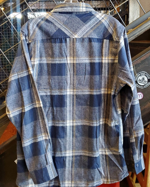 Indigo Snap Front Long Sleeve Plaid Flannel Shirt – Red River Brewing  Company & Distillery